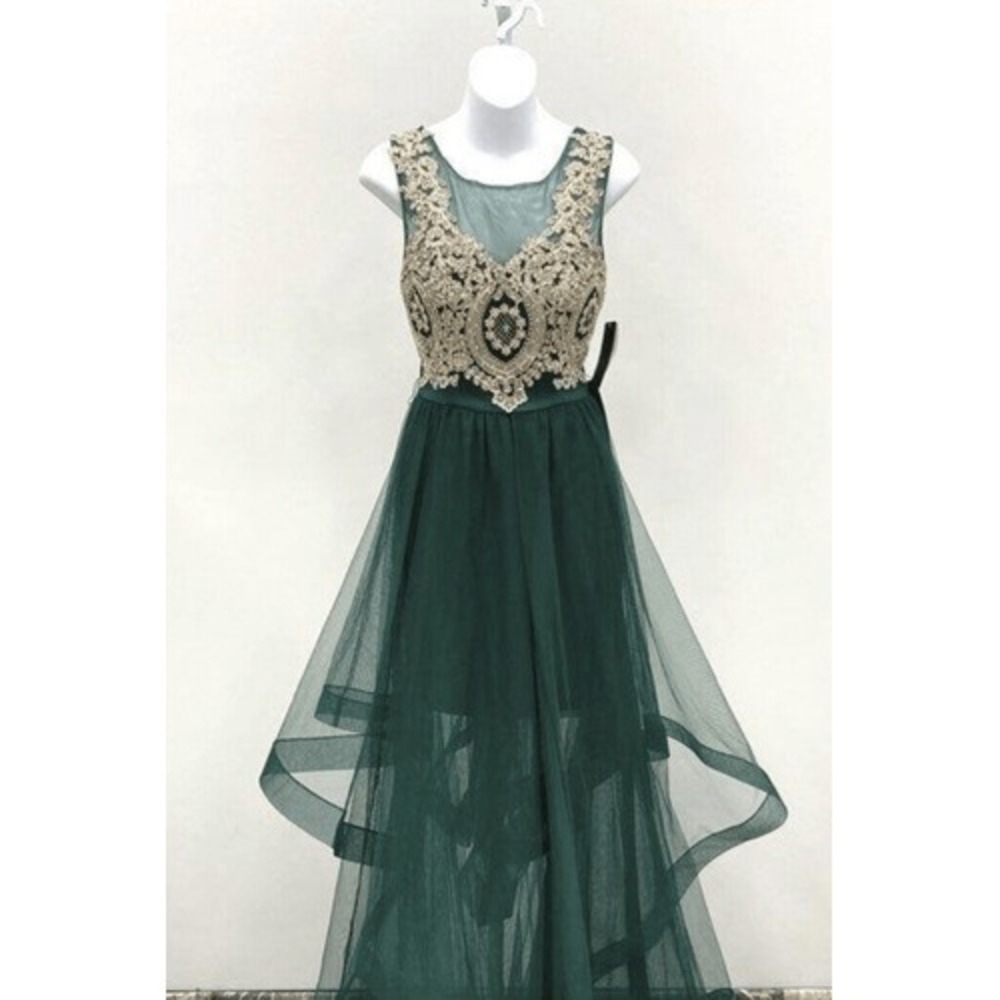 NWT City Triangle Dress Green Glitter Maxi Y2K Fairy Size 7